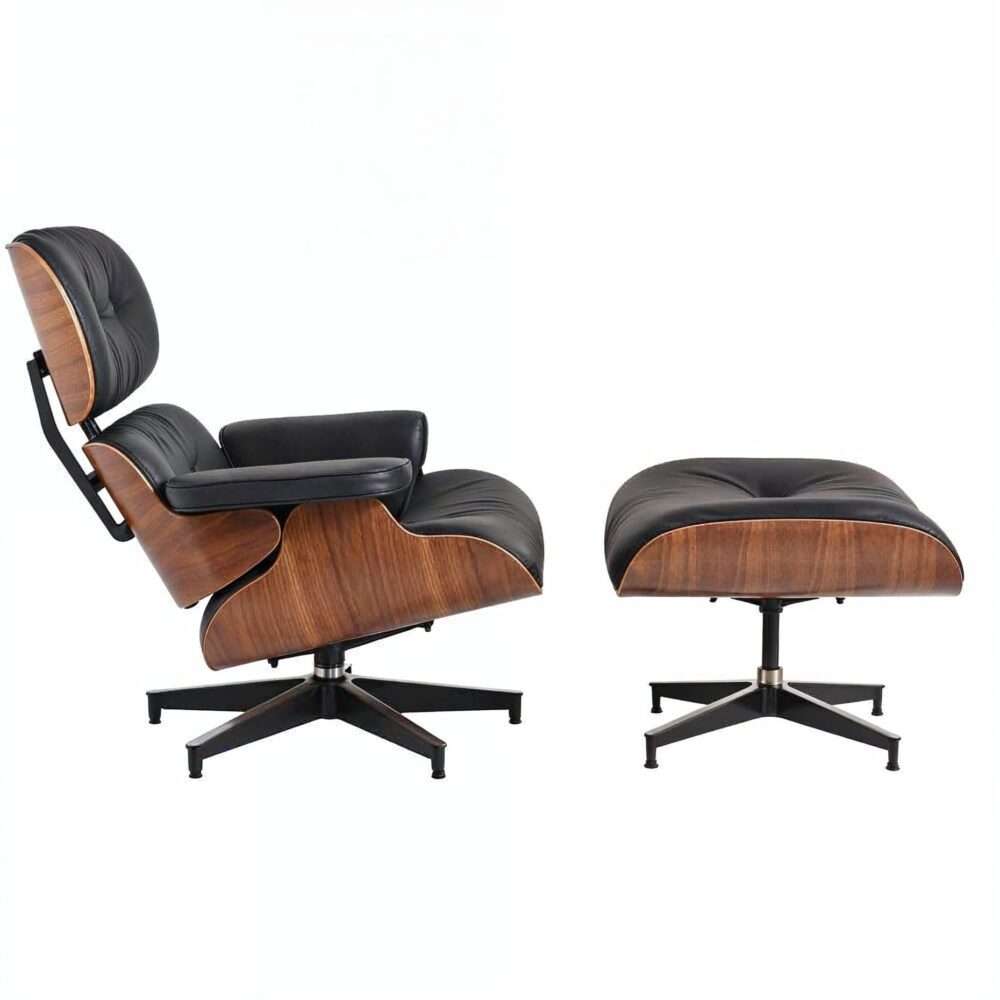 Eames Chair & Stool Black Leather - Image 3