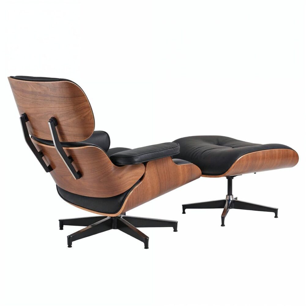 Eames Chair & Stool Black Leather - Image 4