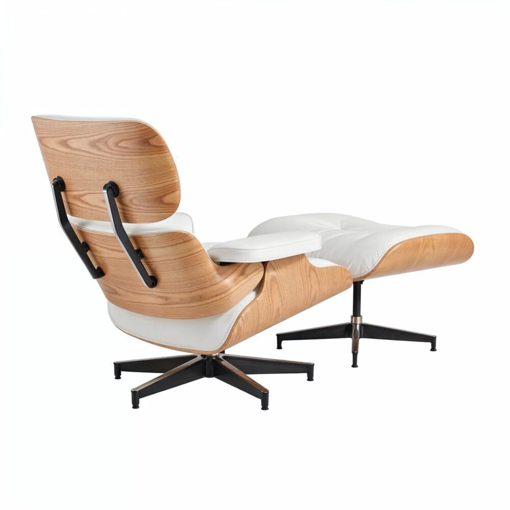 Eames Chair & Stool White Leather - Image 4