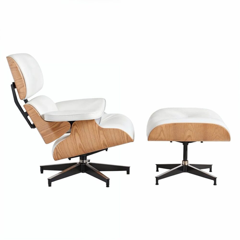 Eames Chair & Stool White Leather - Image 3